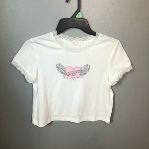 White Lace Angel Crop Tee